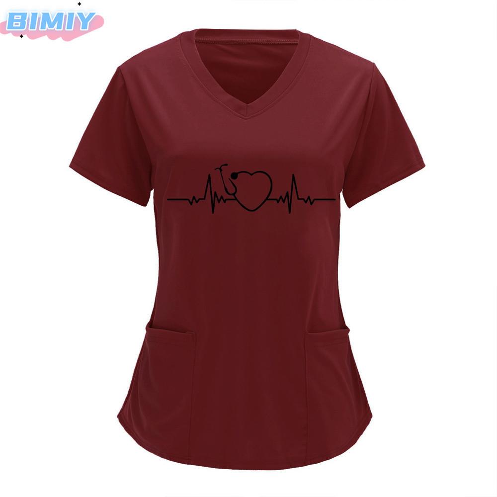 Damen T-Shirt V-Ausschnitt Krankenpflegeuniform Einfarbiges Muster Freizeit T-Shirt