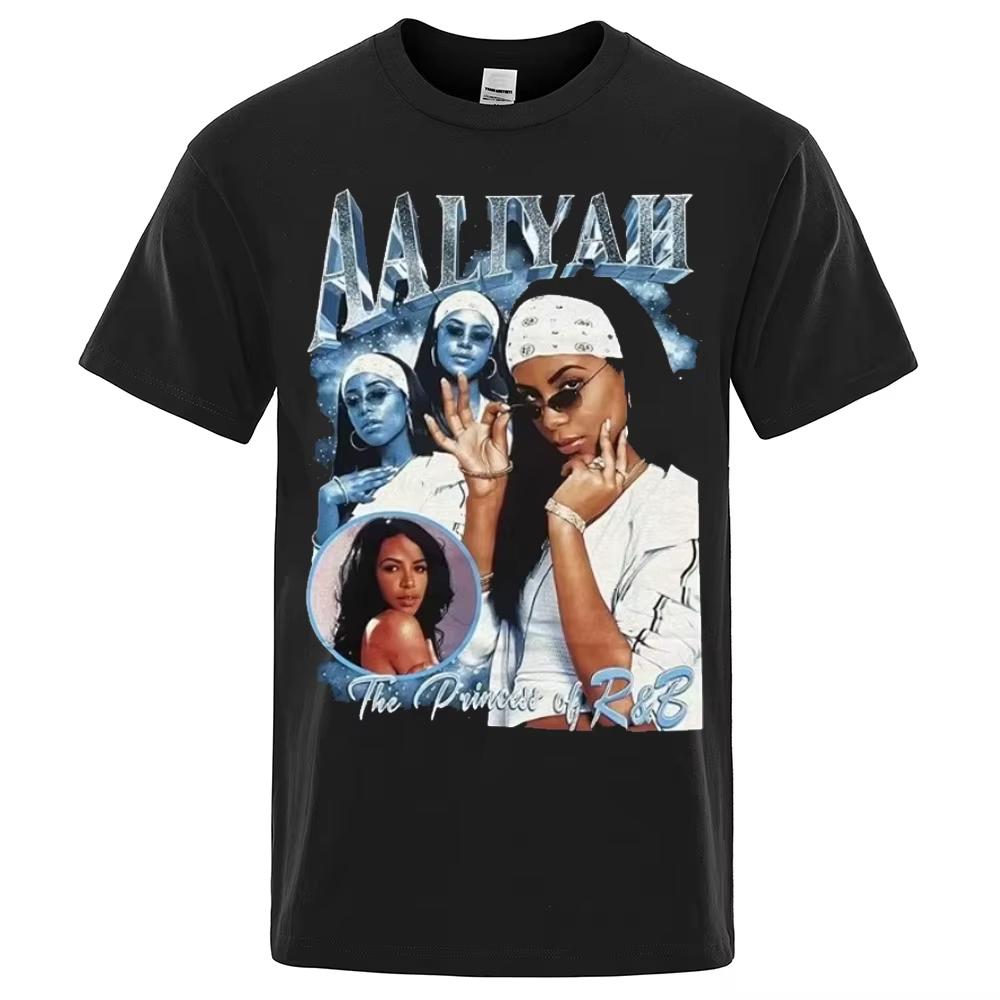 

American Singer Aaliyah Hiphop Rapper Niche Tshirt Crew Neck Loose and Comfortable Shortsleeved Unisexs Women Clothing S