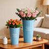 Blue Wooden Handle Decorative Tin Flower Bucket for Fresh Arranging - High Capacity Watering & Displaying Iron Bucket