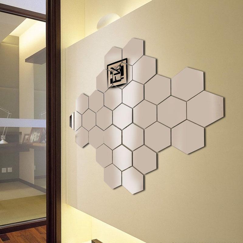 Self-Adhesive Hexagon Acrylic Mirror Wall Sticker for Living Room TV Background