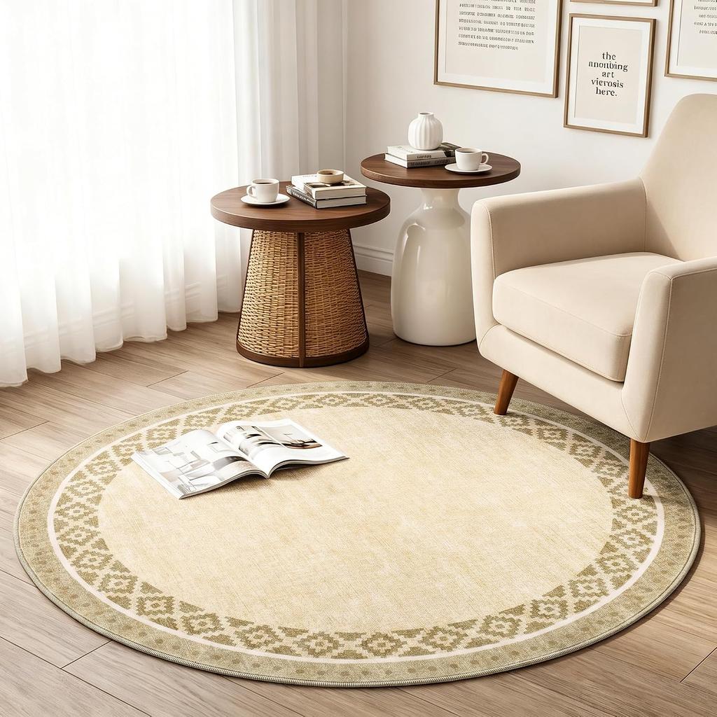 Round Decorative Doormat Rug Beige Entryway Mat for Bathroom and Hallway Accent Floor Home Decor