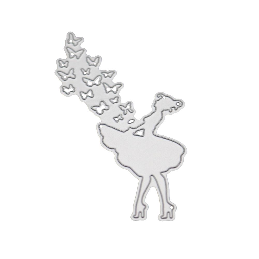 Ladies Release Butterflies Frame Metal Silvery Stencil Embossing Cutting Dies For Diy Scrapbooking Paper Album Cards Making