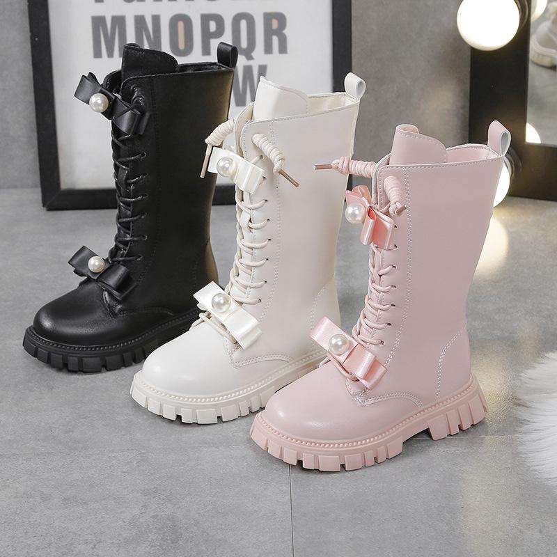 Girls Leather Boots Medium and High Boots Autumn and Winter New Children's Boots Knight Boots Fashion Baby Leather Boots