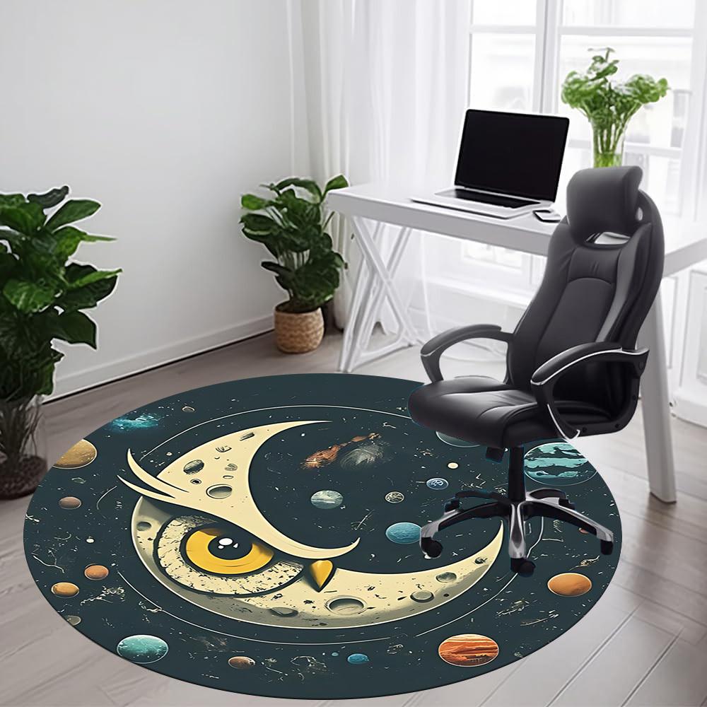 1PC Moon Space Owl Office Round Area Rug, Mat Suitable For Office, Under Office Chairs Bedroom Living Room Home Decor, Room Deco