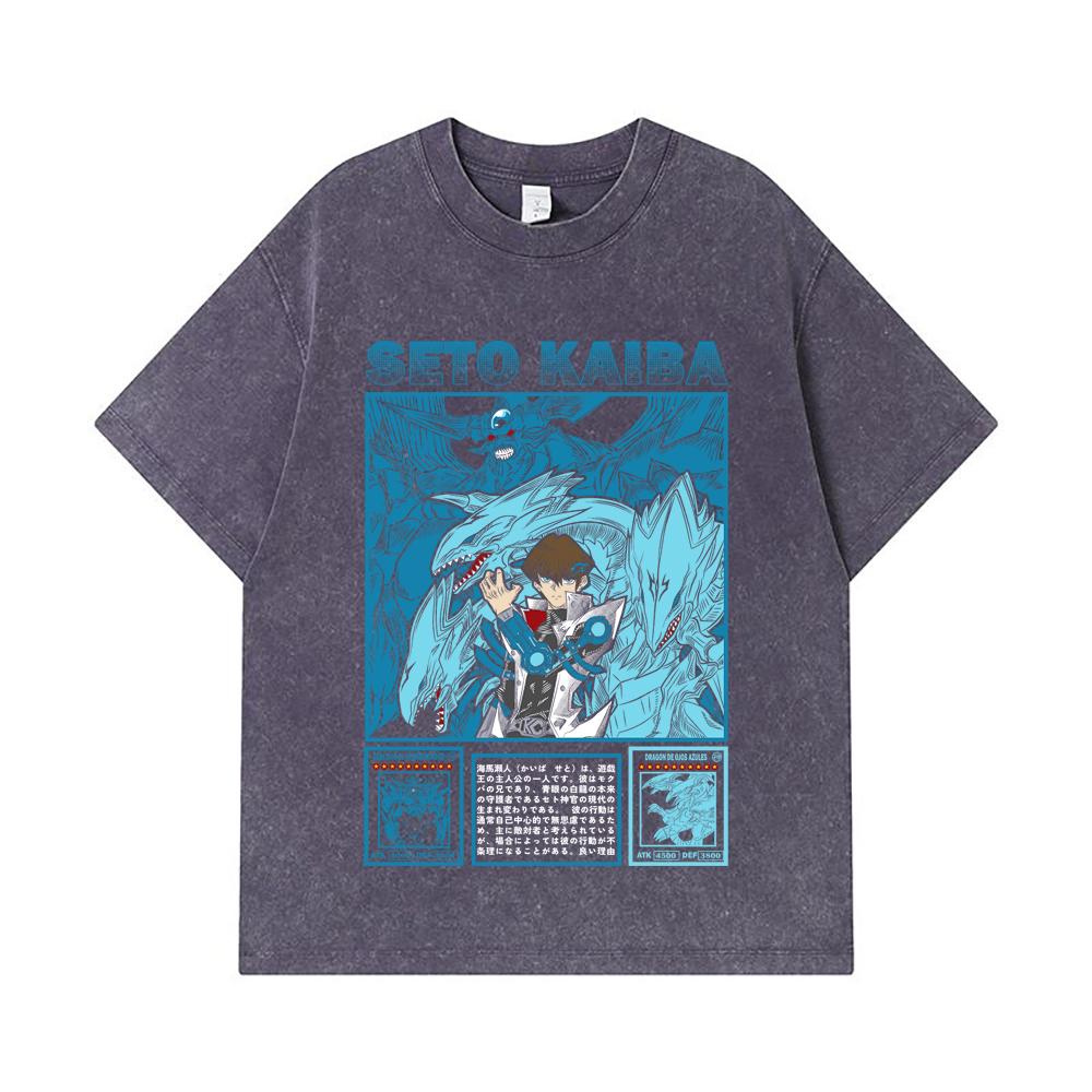 275 GSM Washed T-shirts 100% Cotton Yu-Gi-Oh V6 Seto Kaiba Print Unisex Heavy Cotton T Shirt