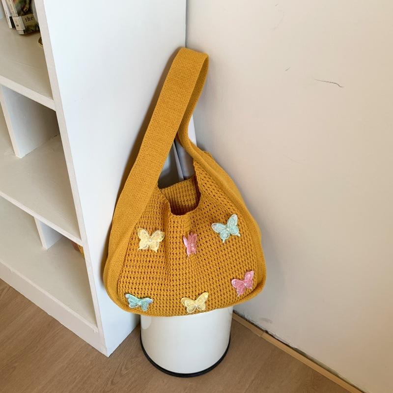 New High-end Knitted Bag Hollow Bag Simple Shoulder Bag Bow Element Knitted Bag