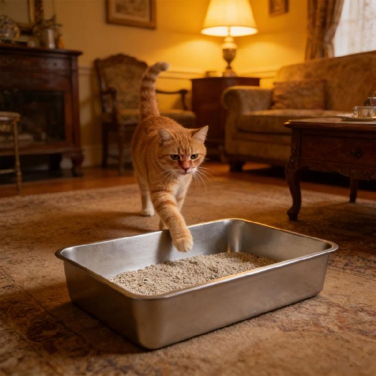 Edelstahl Katzentoilette für ältere Katzen Leicht zu reinigende Katzentoilette Katzentoiletten Große Box