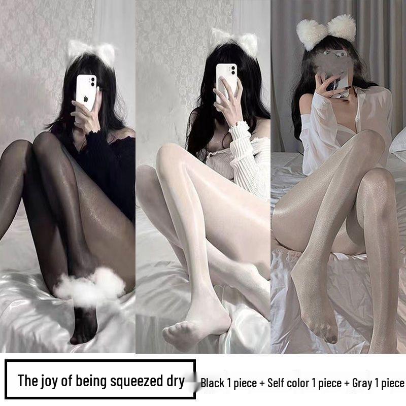 Perleťové dámské punčochy - Lesklé černé a bílé hedvábné, Ultratenké, Zeštíhlující, Šedé punčochové kalhoty pro vylepšení pokožky na léto.