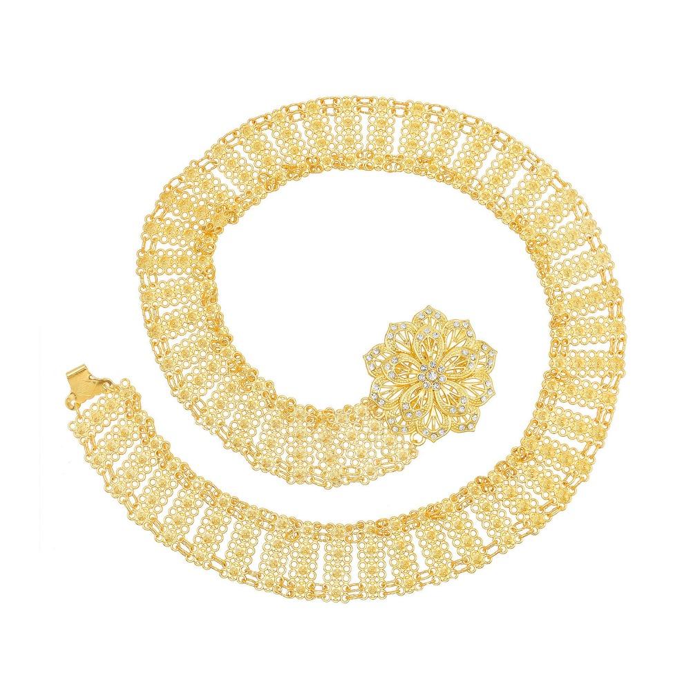 Rhinestone Flower Metal Waist Chain Metal Dance Dress Belt Chains Vintage Gold Bridal Belt  Women