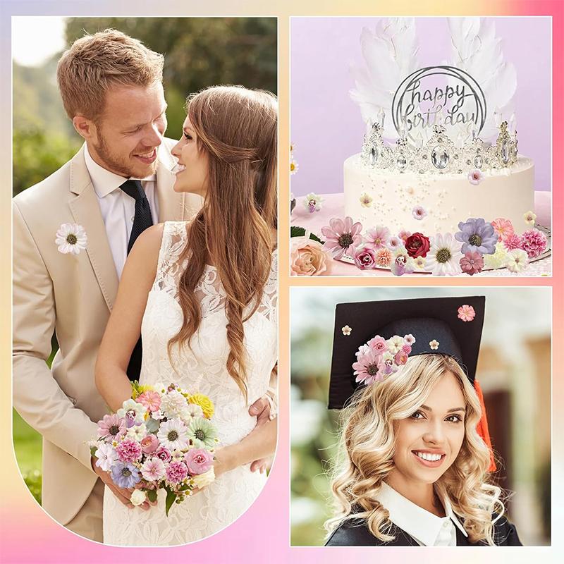 50Pcs Mini Random Color Silk Artificial Flower Head Fake Peony Daisy Rose Flower For Craft Garment Wedding Party DIY Home Decor