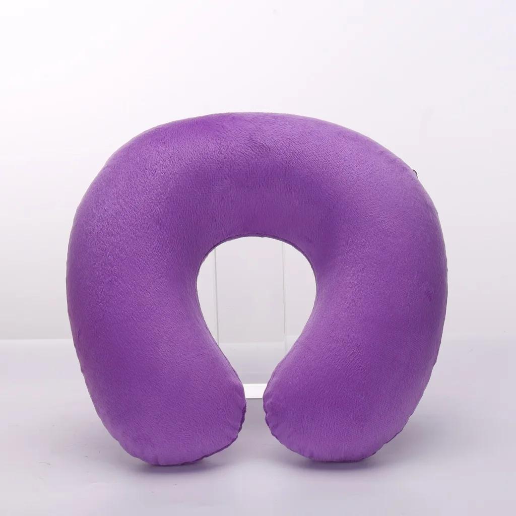 Travel Office Headrest U-shaped Inflatable Short Plush Covers + PVC Inflatable Pillow Pillow Support Cushion Neck Pillow 9 Colors