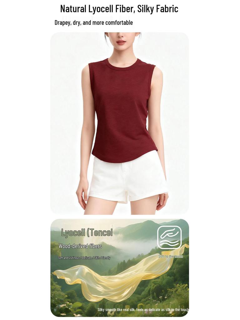Women's Soft Lyocell Tencel Vest - High Stretch, Cool, Solid Color, Casual Inner Top for Summer
