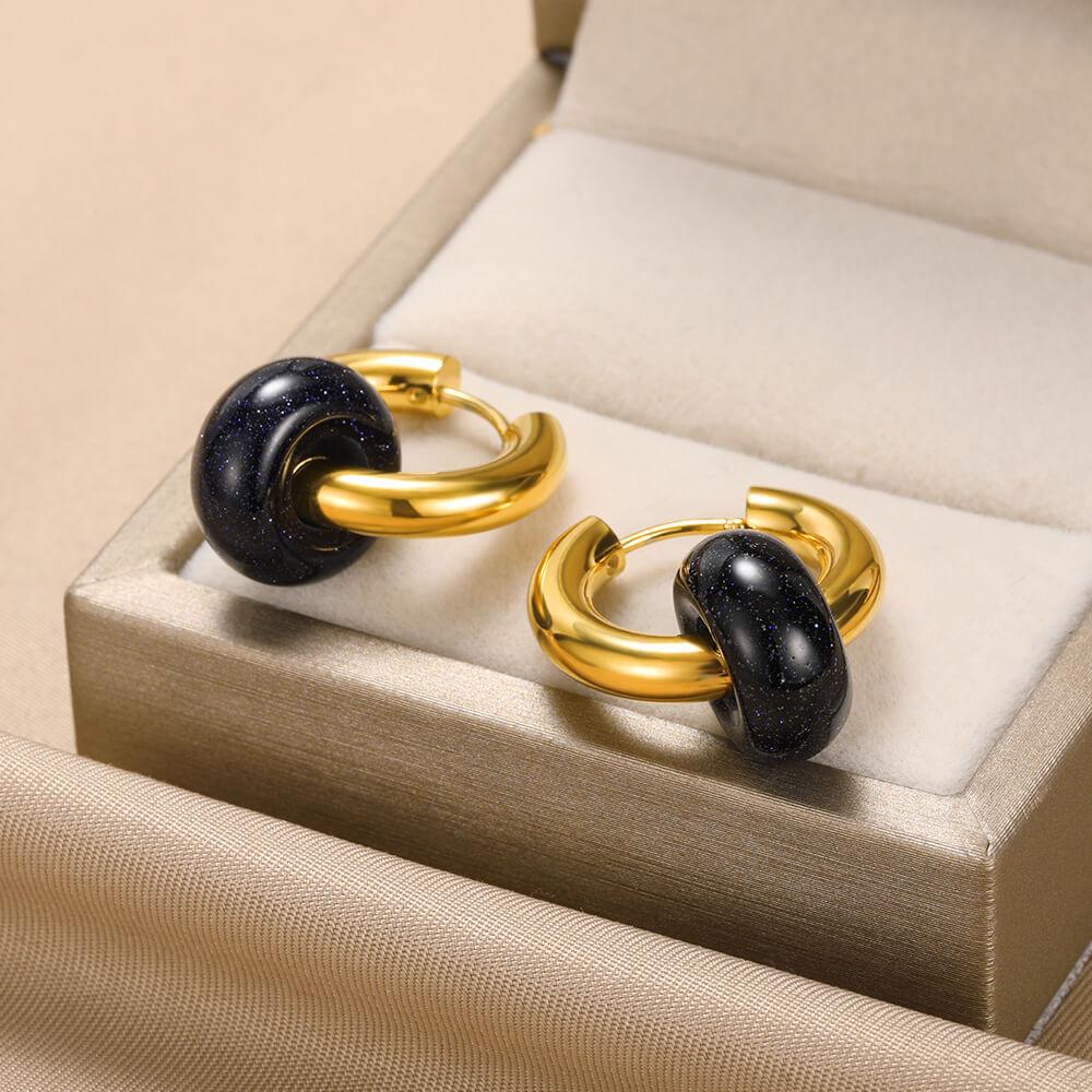 Kolorowe Kolczyki Koła z Kamienia Naturalnego Dla Kobiet Stal Nierdzewna Opal Okrągłe Geometryczne Kolczyki Wiszące Moda Biżuteria Boho Prezenty