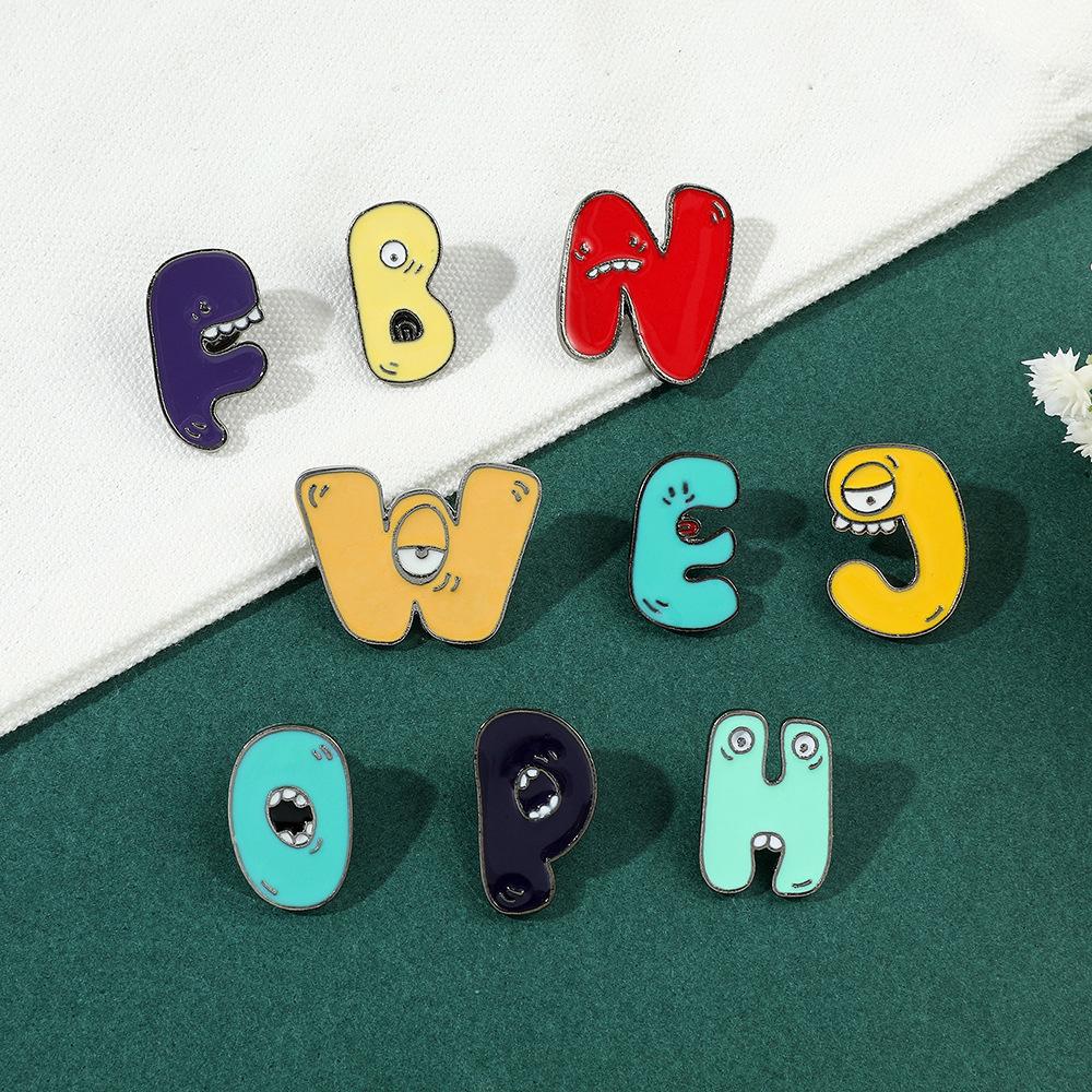 Metal 26 Letter Enamel Pins Creative Cartoon Brooch Badges Funny Alphabet Brooches  Jewelry Gift