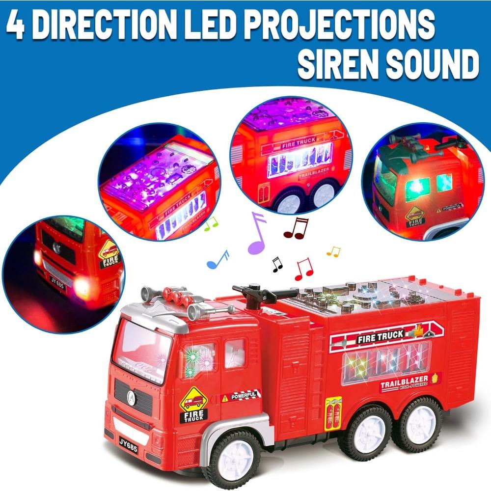 4D Truck Toys for Boys Girls Toddler Car Toys Fire Vehicle Toy with Sounds & Lights Firetruck Christmas Birthday Gift for Kids