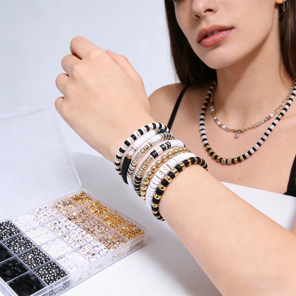 2530 Stück Schwarz/Weiß Polymer Clay Perlen CCB Abstandshalter Perlen Mit Anhängern Kits Für DIY Einzigartiges Armband Halskette Schmuckherstellung