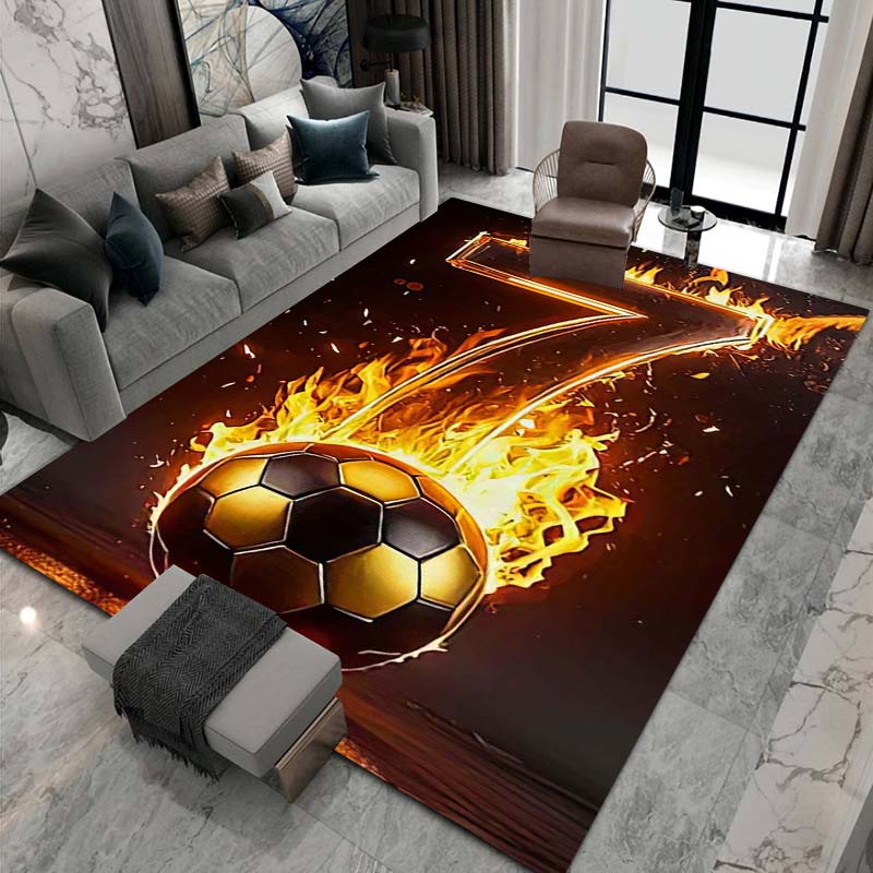 Red and Green Color-Block "Number 7" Soccer Rug – Minimalist Geometric Sports Floor Mat – Non-Slip Large Rug for Boys' Bedrooms and Teen Rooms