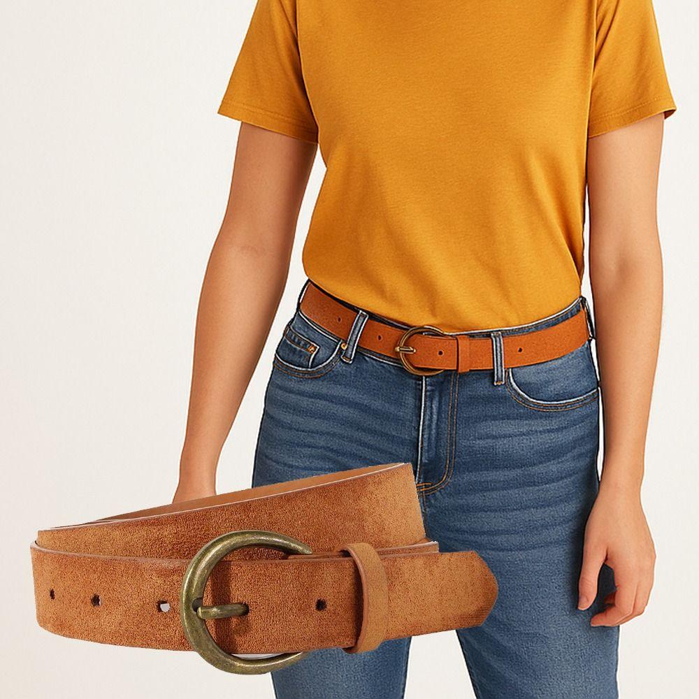 Casual Suede Leather Belt Retro Buckle Waistband Trendy Waist Belt  For Women