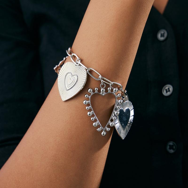 Classic Big Heart Pendant Bracelet For Women Vintage Hollow Out Geometric Charm Chain Bracelet Trendy Jewelry Gift