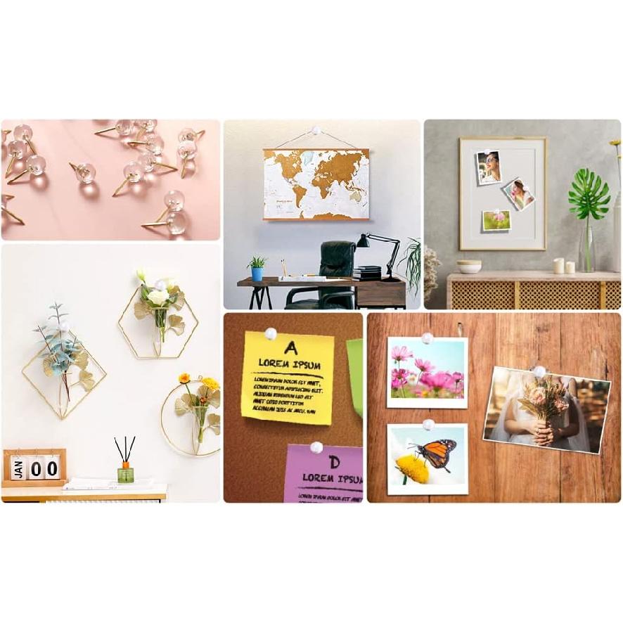150 Pcs Push P, Standard & Transparent Plastic Head Steel Point Thumb Tacks for Wall, Office & Craft Organization (Gold)