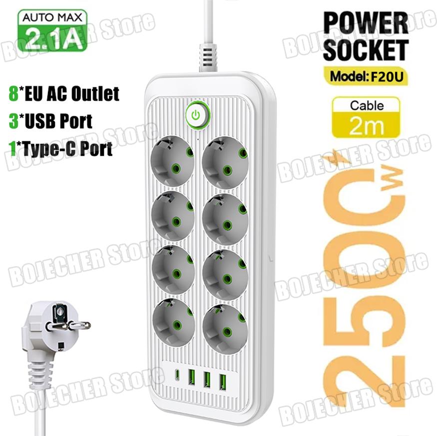 Smart Power Strip Extension Cord F16U F20U EU Plug AC Outlet Electrical Socket Extension Cable USB Type C Network Filter Adapter