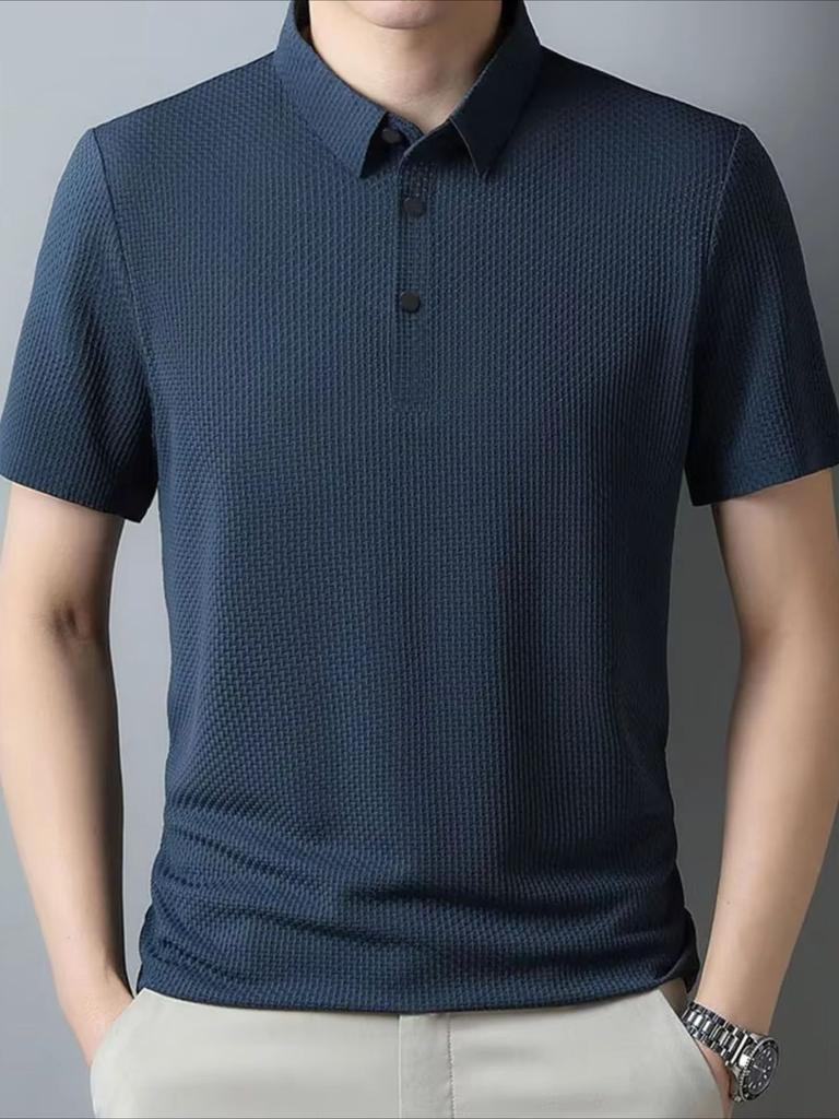 Men's Summer Polo Shirt Stand Collar Jacquard T-shirt Cool Feeling Breathable Short Sleeve Tops Male Casual Tees