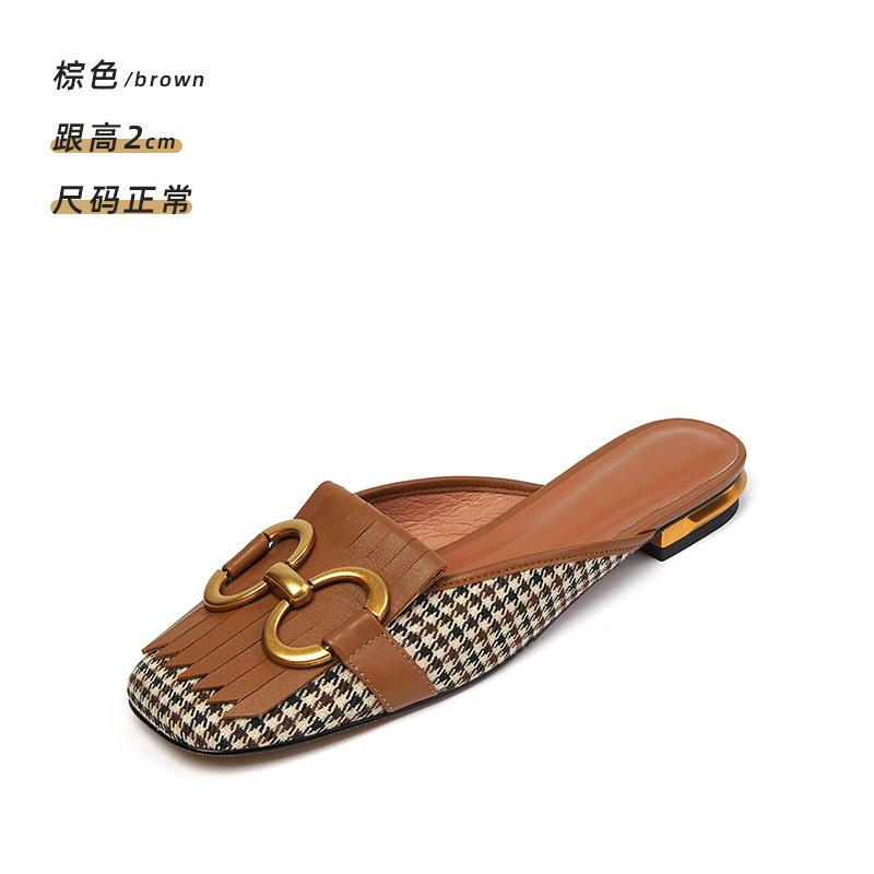 

Baotou half slippers women s summer outer wear fashion 2021 new horse buckle square head lazy flat muller shoes 40