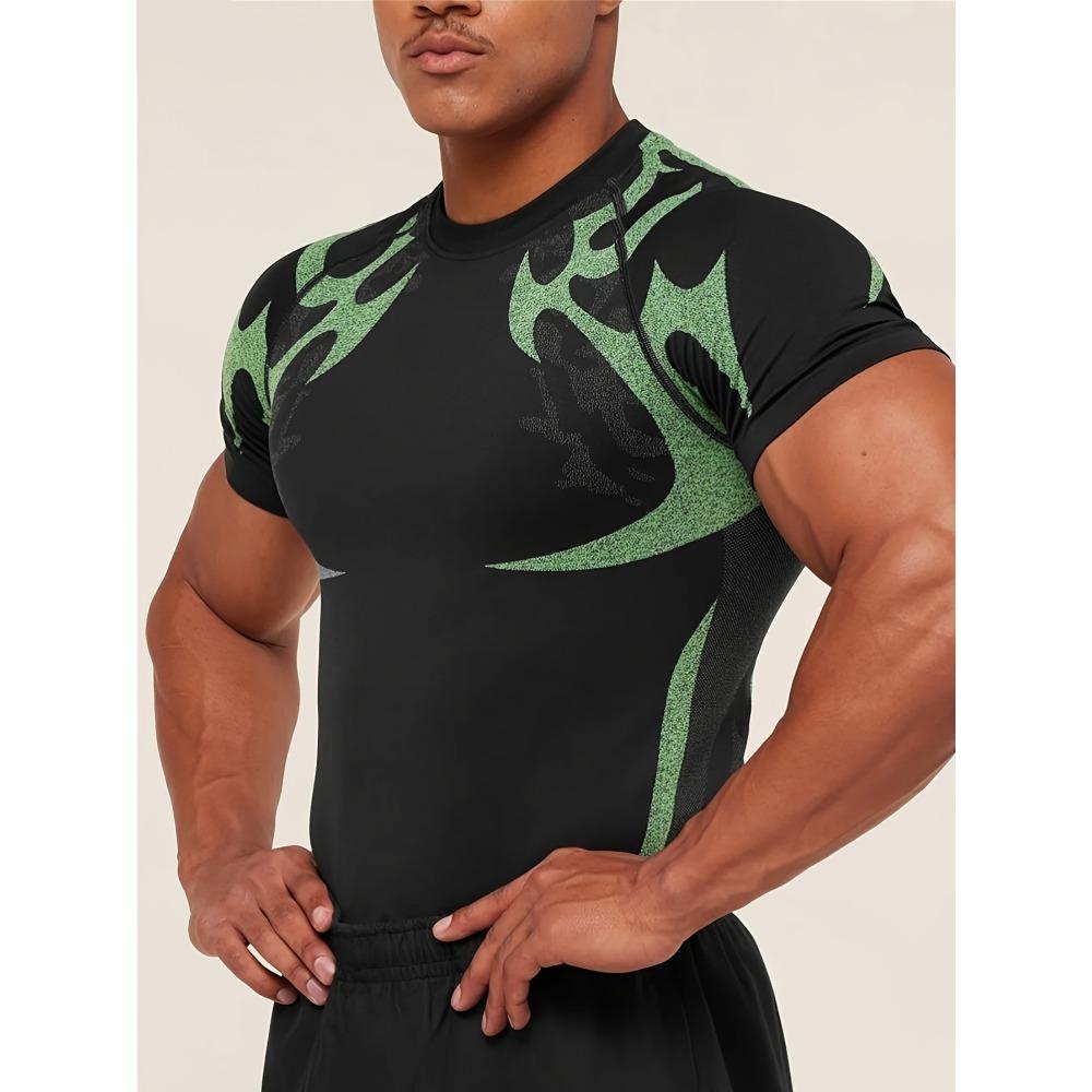 New Sports Printed Short Sleeved Seamless Design Shirt, Fitness T-shirt Suitable for Gym Running Muscles