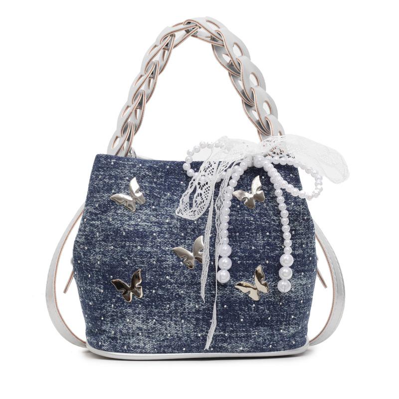 

High value butterfly decorative shoulder messenger bag 2025 summer new niche design with bucket bag no pendant королевский синий