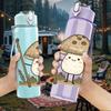 1PC Mushroom Stick Ghost Cartoon 750ml Color Plastic Sports Water Bottle Leakproof Flip Straw Lid Suitable for Sports Office Home Use