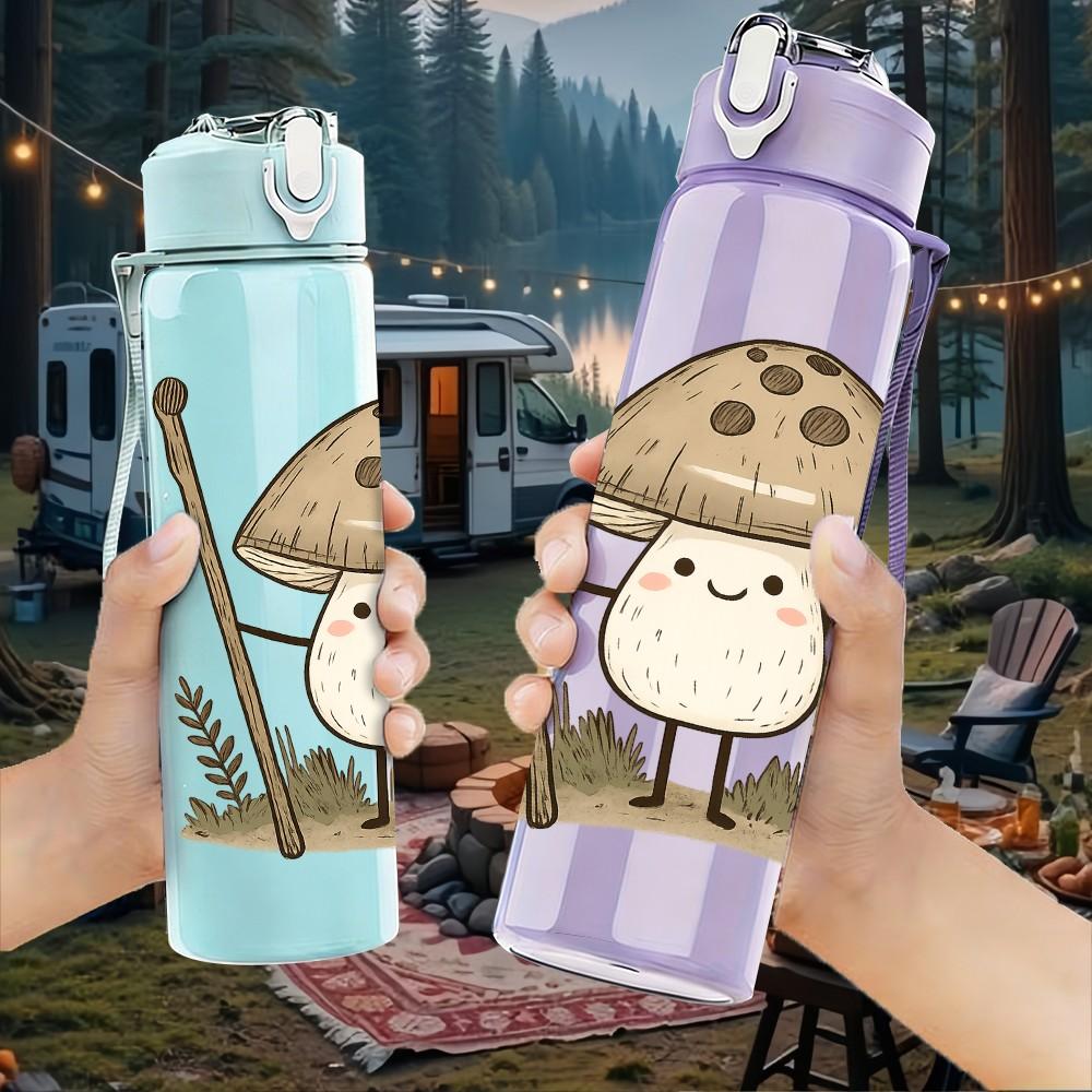 1PC Mushroom Stick Ghost Cartoon 750ml Color Plastic Sports Water Bottle Leakproof Flip Straw Lid Suitable for Sports Office Home Use