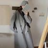 Women Winter Overcoat Double-breasted Turn-down Collar Long Sleeves Buttons Loose Cardigan Mid Length Outdoor Woolen Coat