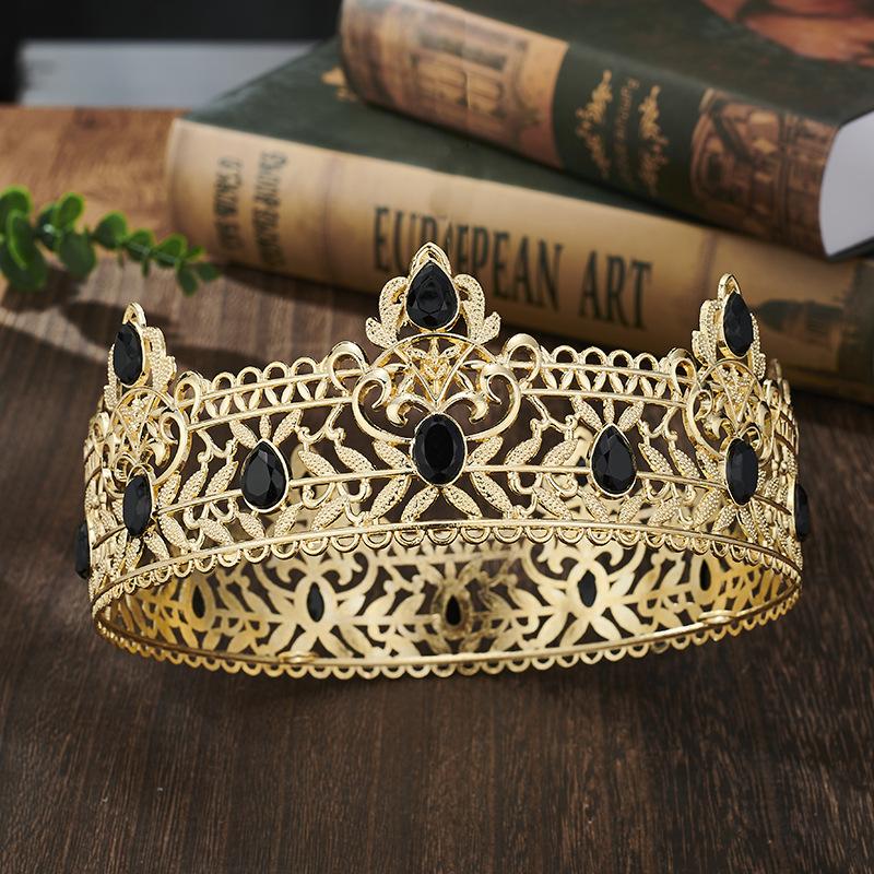 Gold Color King Crowns for Men, Royal Crown with Black Rhinestone, Birthday Crown for Men, Wedding Cosplay Prom Party Decoratios