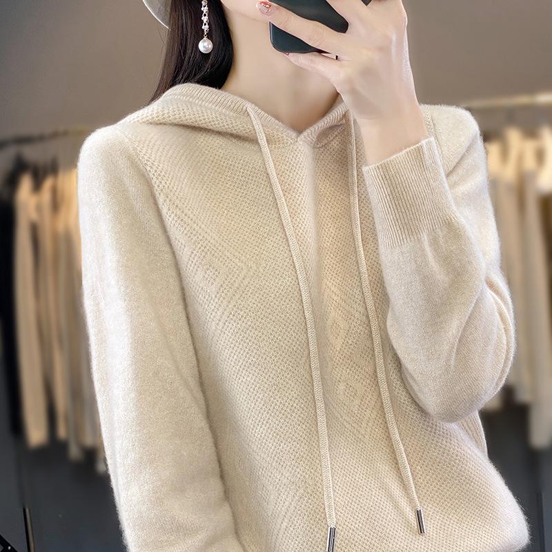 Autumn and winter new hooded knitted sweater women's top inside and outside hoodie loose and thin pullover sweater