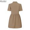 ZANZEA Women Casual Turn Down Collar Summer Short Sleeve Dress