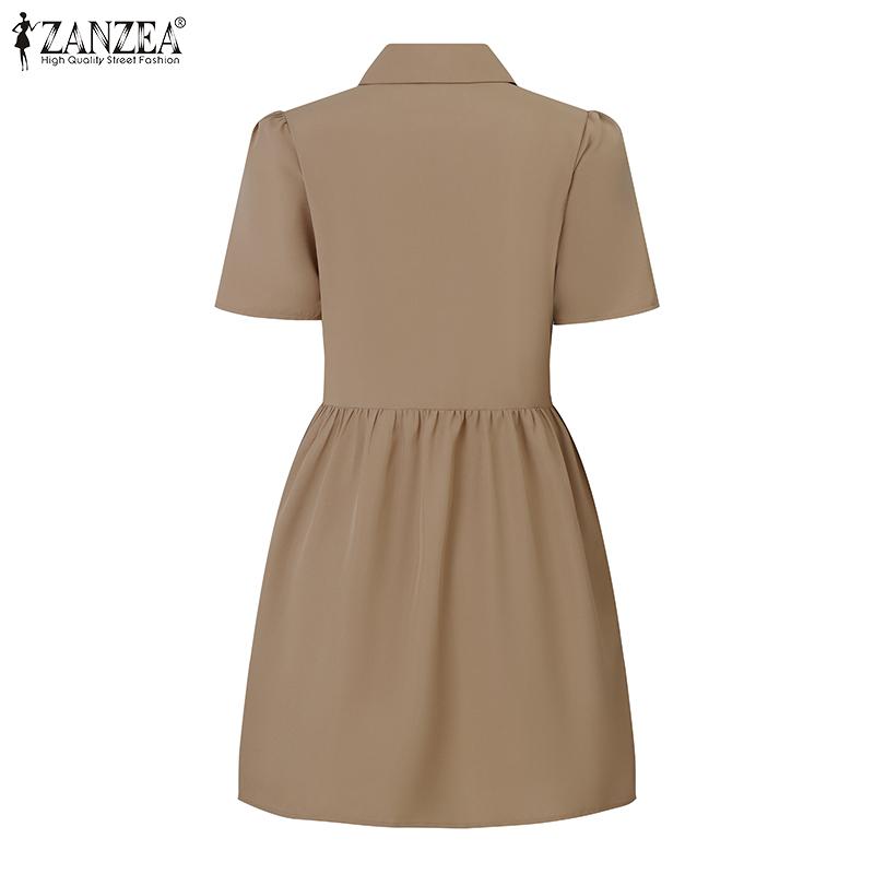 ZANZEA Women Casual Turn Down Collar Summer Short Sleeve Dress