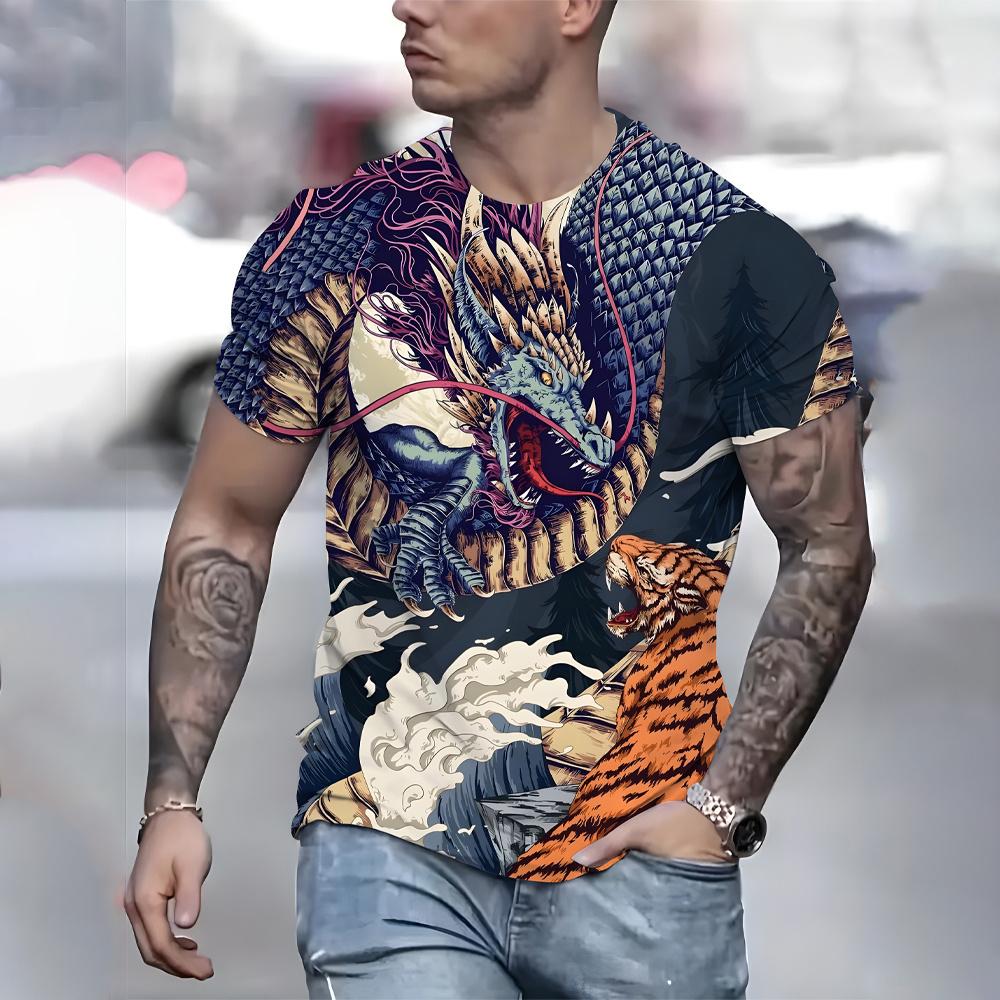 

Летняя повседневная мужская одежда с принтом дракона, модная футболка с короткими рукавами и принтом животных, футболка оверсайз, уличные топы 6XL