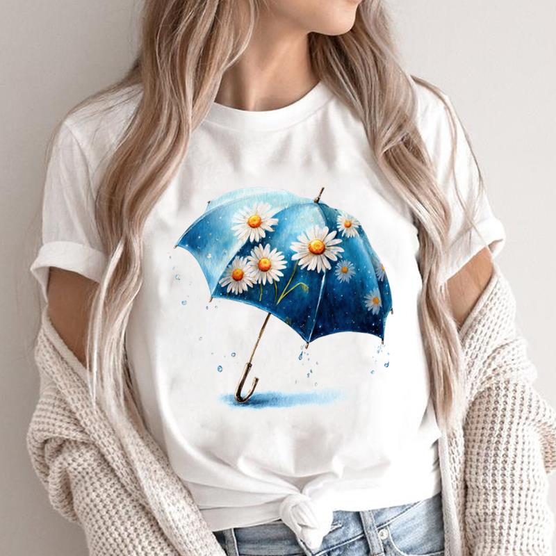 (Asian Size) O-neck Short Sleeve T-shirts Print Casual Top T trend flower style Graphic Tee Fashion Female Women's Clothing