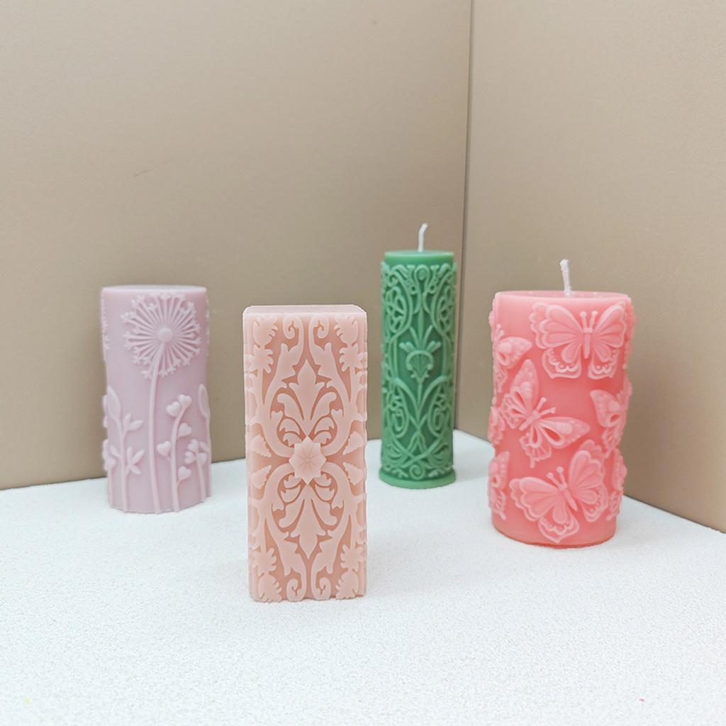 Embossed Candle Molds for Making Candle Soap Cylinder Candle Silicones Molds for Making Candle Christmas Decorations