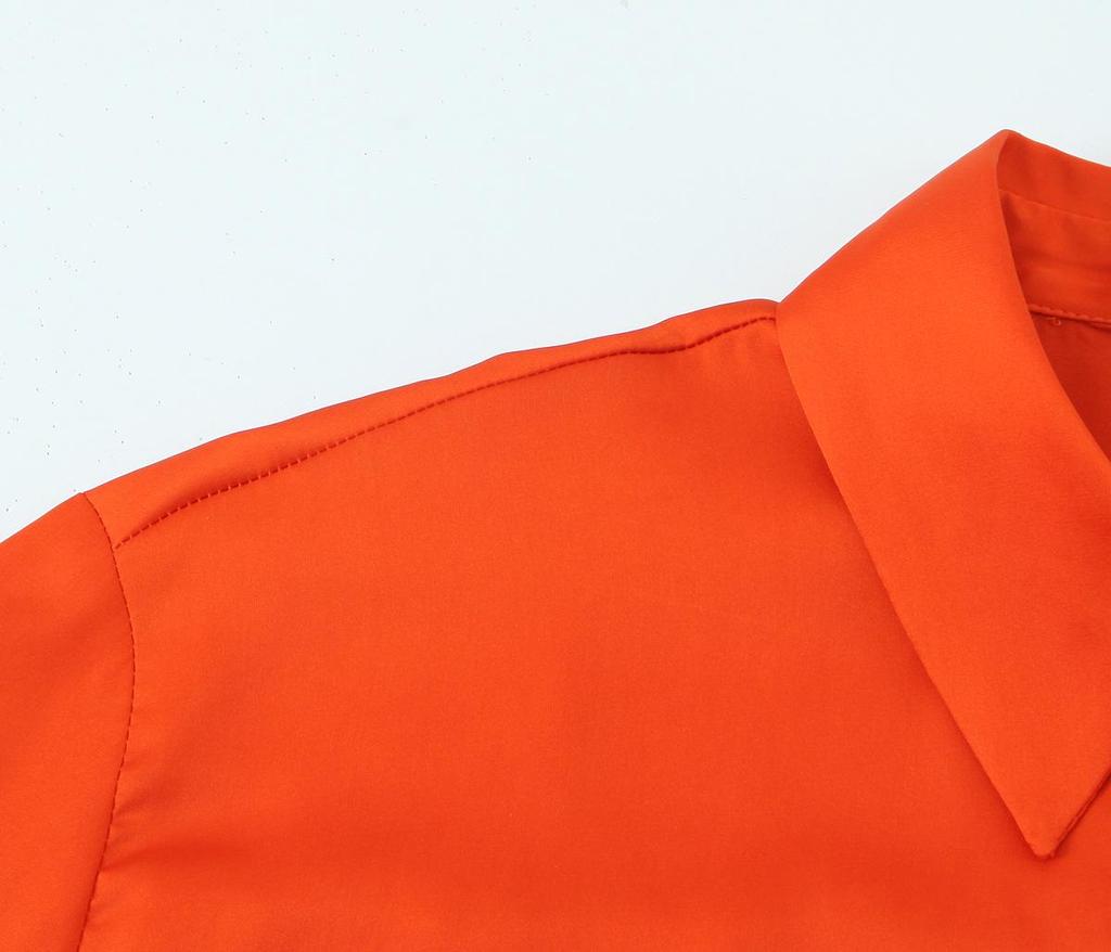 2025 Spring Women's European & American Silk Satin Long Sleeve Lapel Shirt