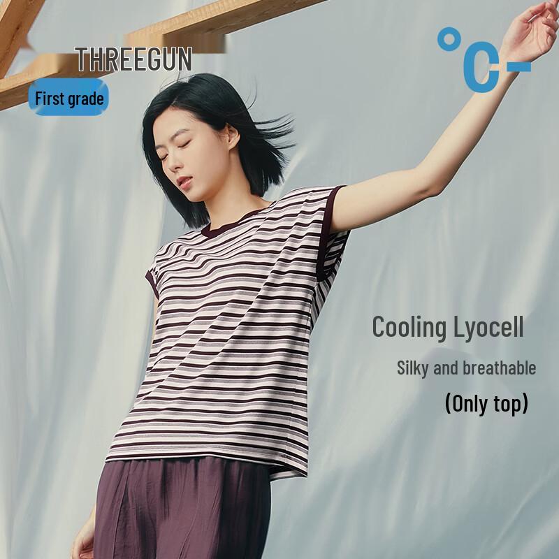 Women s Striped Lyocell Blend Ribbed T-Shirt L