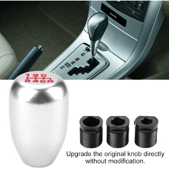 2.25 Inch Silver Universal Manual Gear Shift Knob - Direct Replacement 6 Speed Shifter Head With Adapters For Most Cars