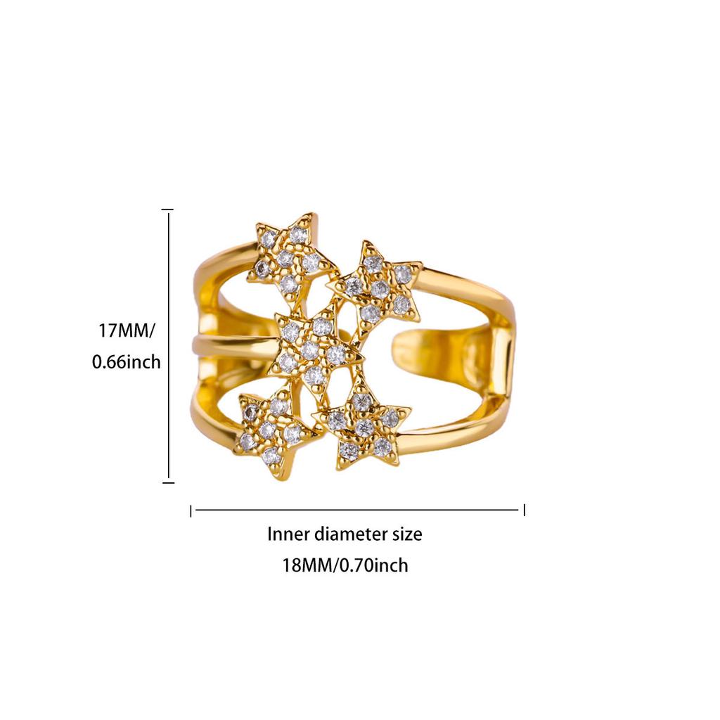 Luxury Zircon Stars Rings For Women  Gold Plated Metal Crystal Star Adjustable Ring Wedding Christmas Fashion Jewelry Gift