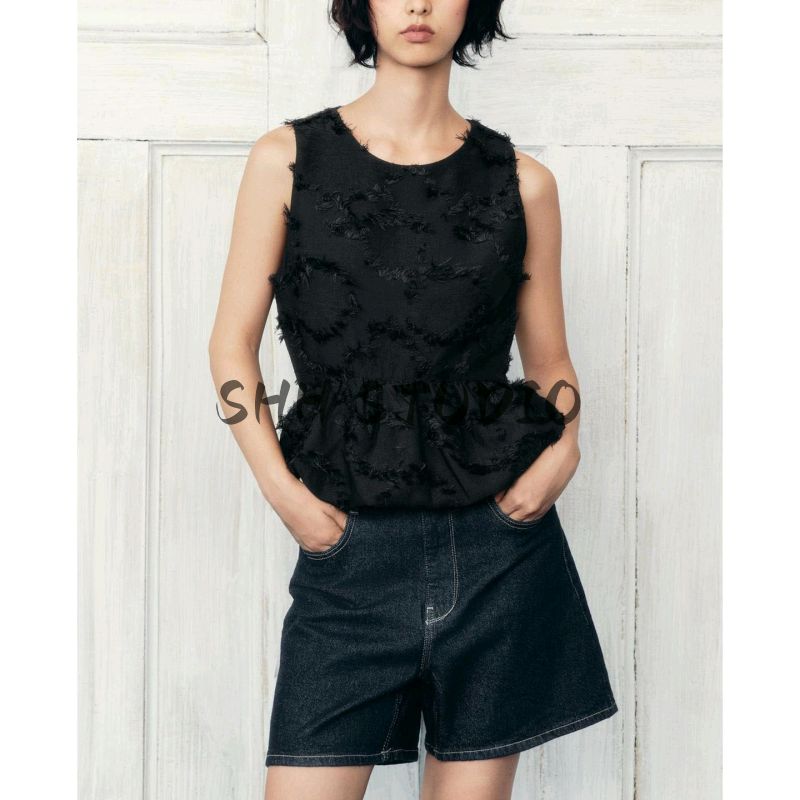 Autumn New Women's Clothing Classic Style round Neck Sleeveless Vest Fringe Short Skirt Hem Tops 4387802