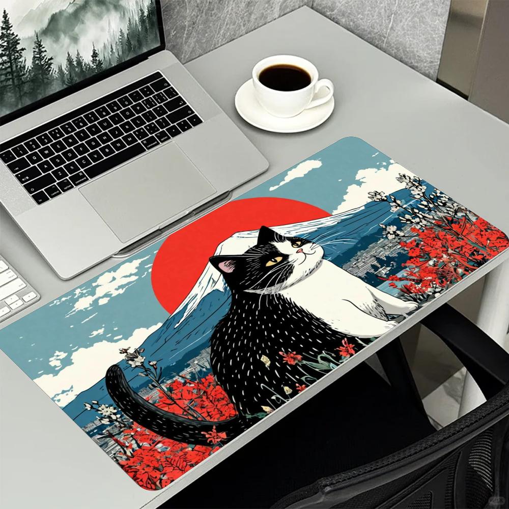 Vintage Japanese Style Cute Cat Landscape Art NonSlip Rubber Mouse Pad For Accurate Mouse Control Gaming Laptop Desktop Work