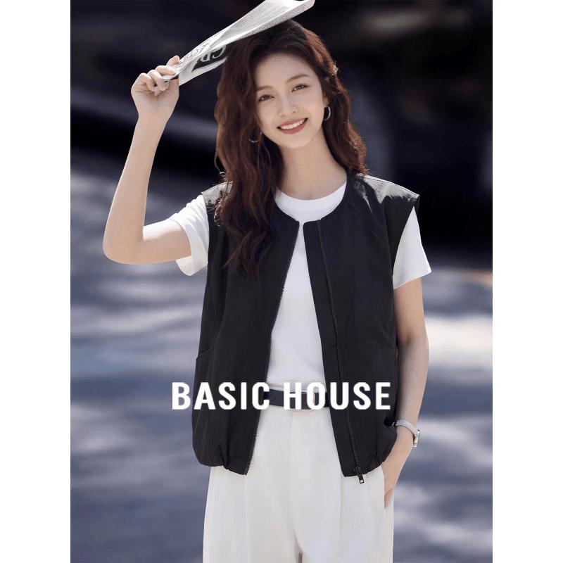 Basic House Women s Round Neck Sleeveless Vest Jacket One Size