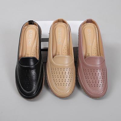 Tamancos para mulheres Calce mulas confortáveis para caminhada Tamancos de couro abertos nas costas Sandálias fechadas Sapatos baixos Elegantes de verão Tamancos de salto cunha Sapatos casuais