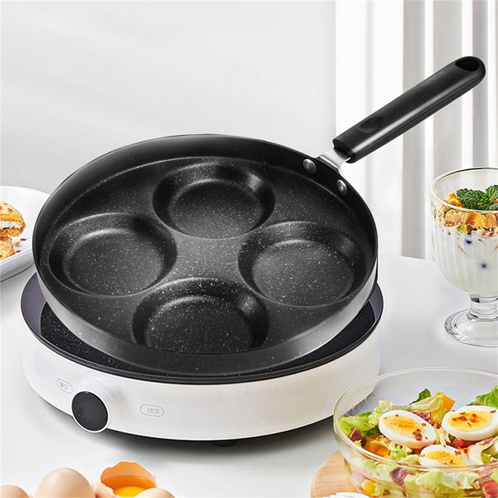 Sartén pequeña antiadherente de 24 cm para desayuno de hamburguesas, sartén doméstica de cuatro agujeros para huevos fritos, molde para huevos fritos, empanadillas de huevo escalfadas especiales