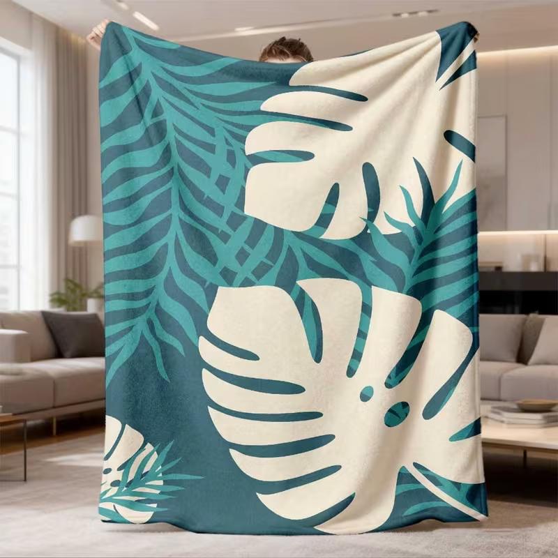Tropical Monstera Palm Leaf Blanket Jungle Plant Print Soft Blanket for Sofa Bed Boho Hawaiian Minimalist Home Decor