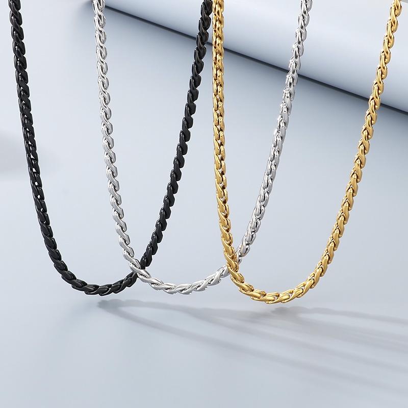 4MM Shiny Link Chain Necklace for Men Women's Gold Color Stainless Steel Jewelry Hip Hop Rock Keel Chain Party Accessories Gift